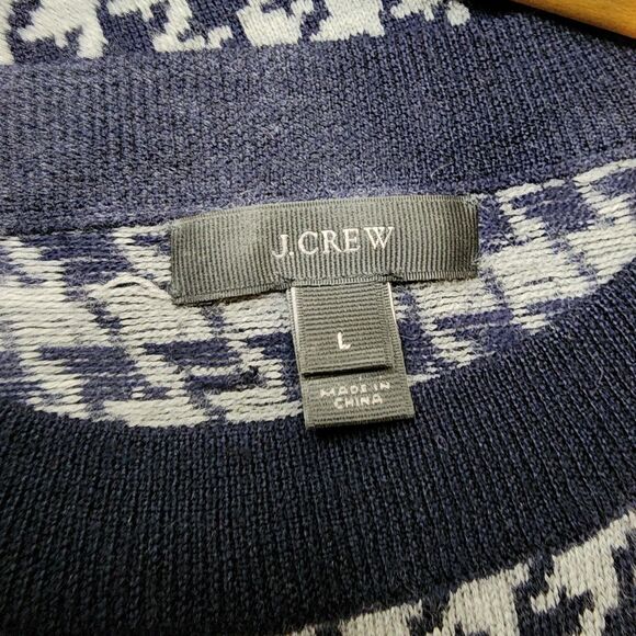 J Crew 100% Merino Wool Sweater Houndstooth Womens Large Navy Blue Gray - Picture 3 of 13